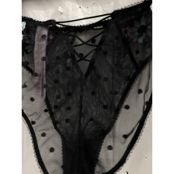 Savage X Fenti Black Mesh Floral Embroidered Polka Dot High Leg Bikini Panties M - Picture 6 of 11